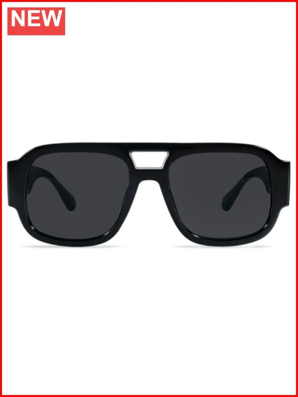 Oversized Square Aviator Sunglasses Retro Chunky Double-Bridge UV Protection